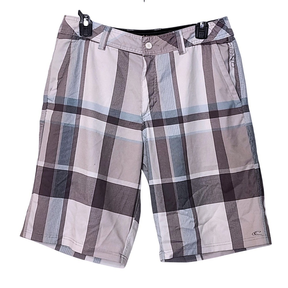 O'Neill Hybrid Plaid Casual Walk Shorts Mens‎ Size 30 Bottle Opener Fin Key
